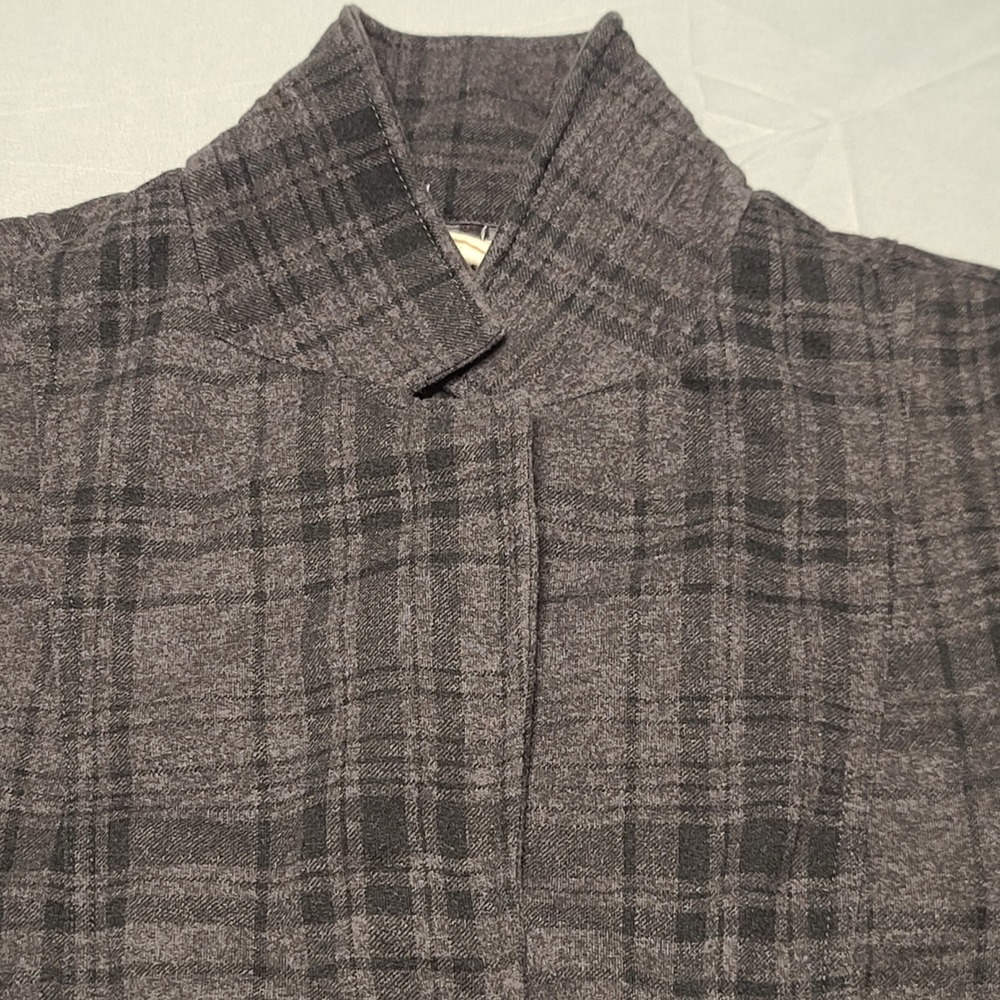 Ruffhewn Plaid Fleece Jacket Womens Large Grey Button Up Collared Back‎ Vent